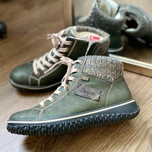 Rieker green leather lace-up ankle boots